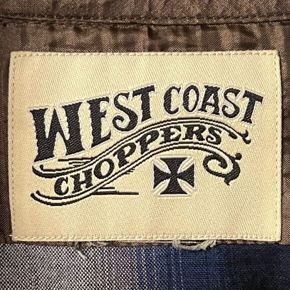West Coast Choppers Long Sleeve Plaid Button Down Shirt Round Hem Blue Men's - Picture 5 of 9
